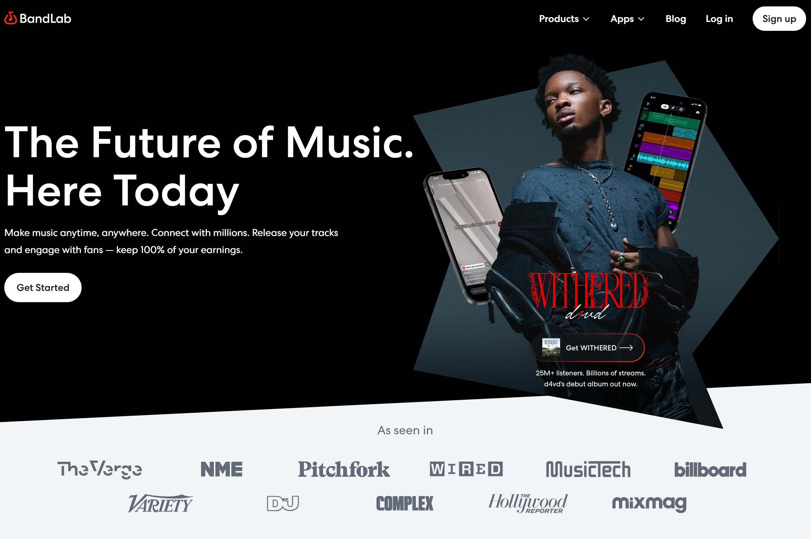 BandLab's homepage - one of the many tools available for mobile music production.