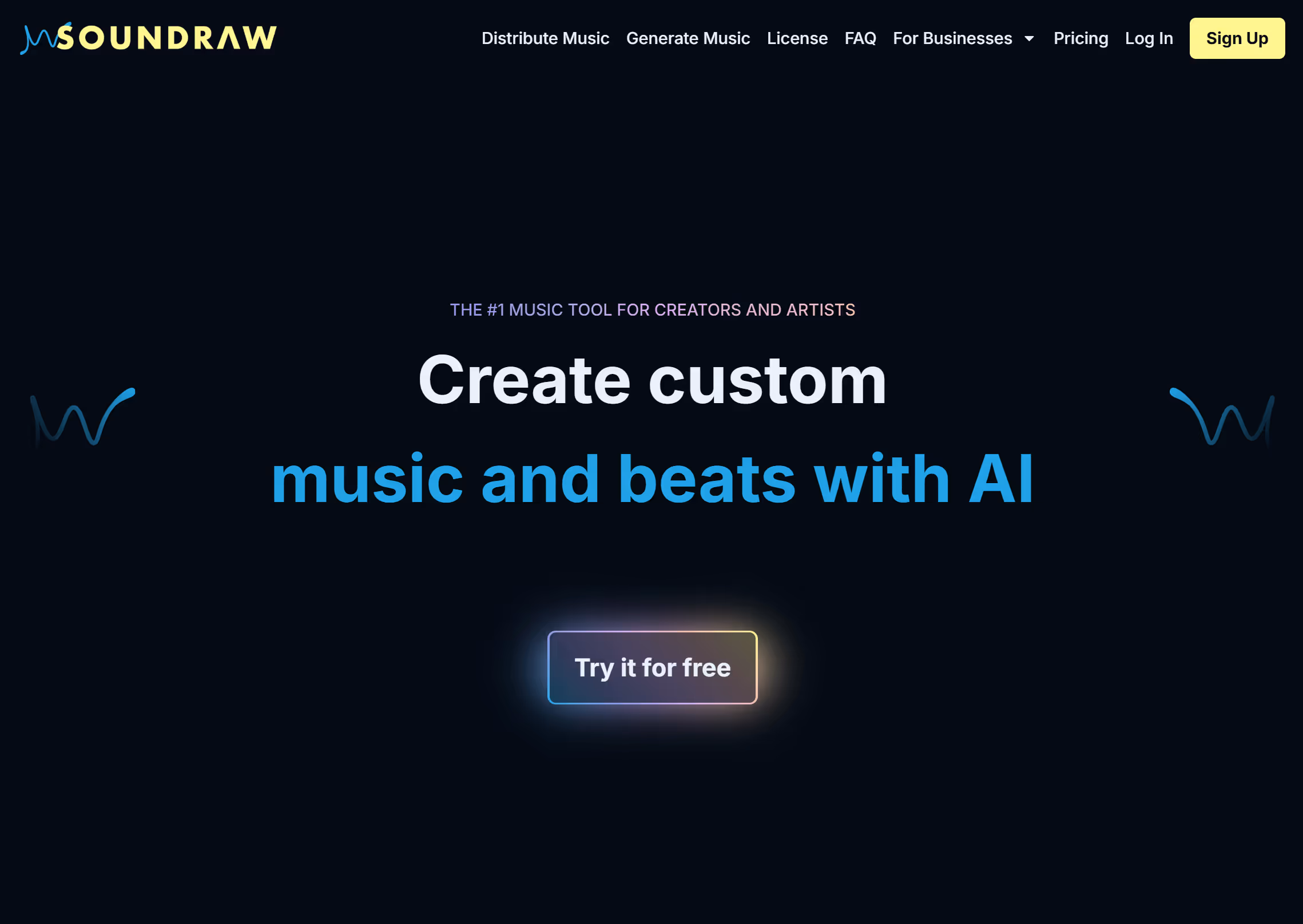 SOUNDRAW's main webpage, where users can get started on creating beats to their liking.