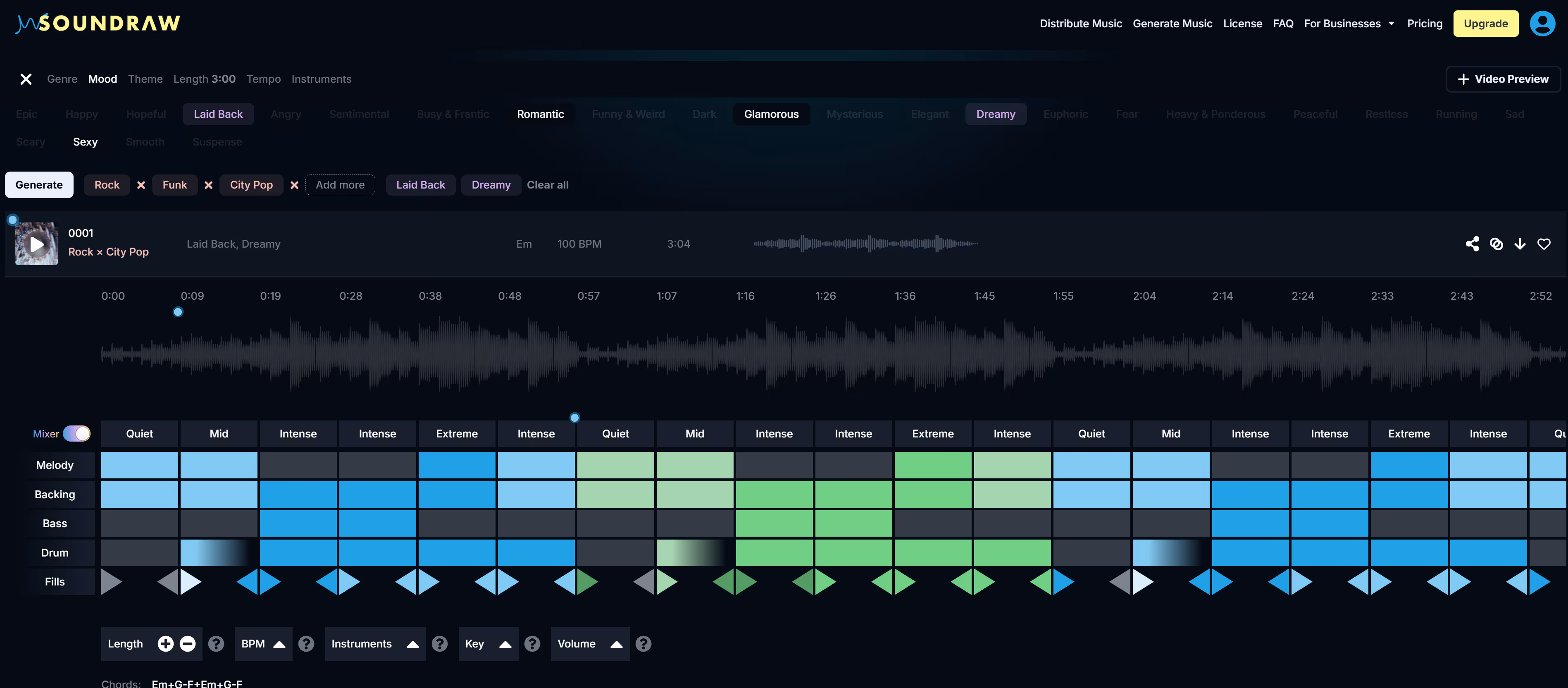 SOUNDRAW's Mixer, showcasing the app's advanced post-production process.