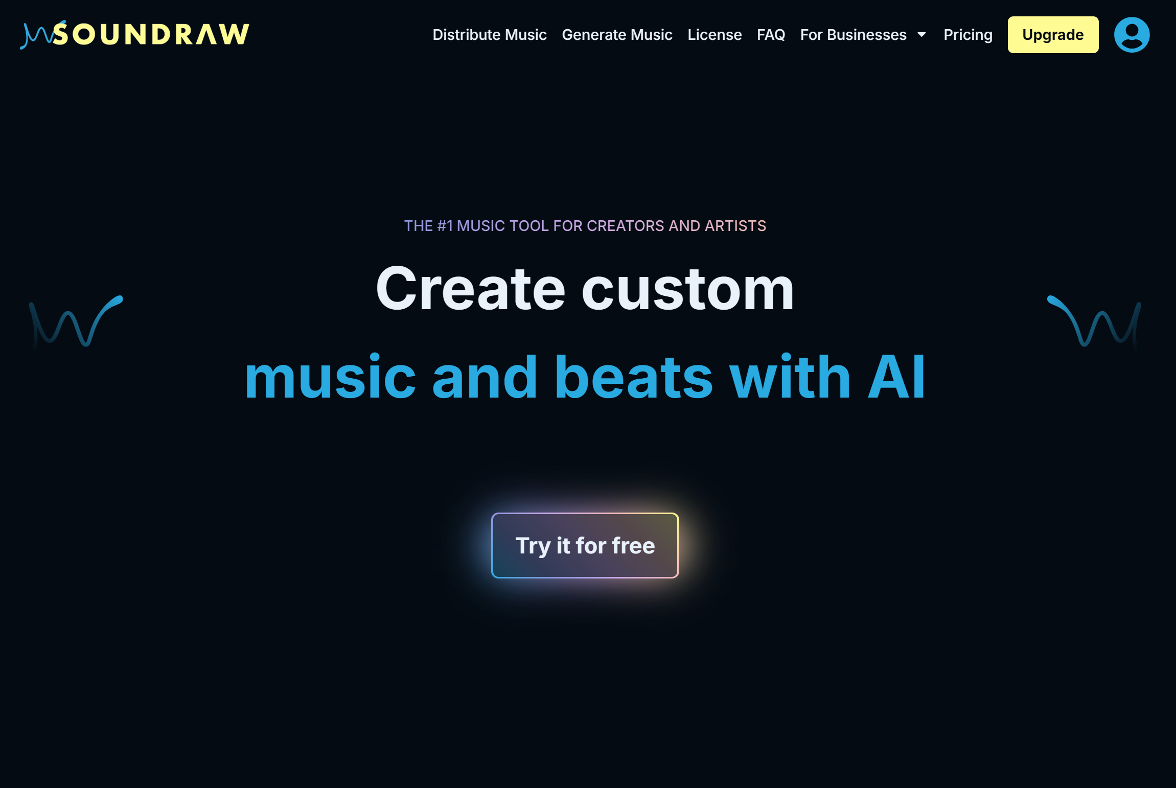 A screenshot of SOUNDRAW's main webpage - where anyone of any skill level can get started with AI music.