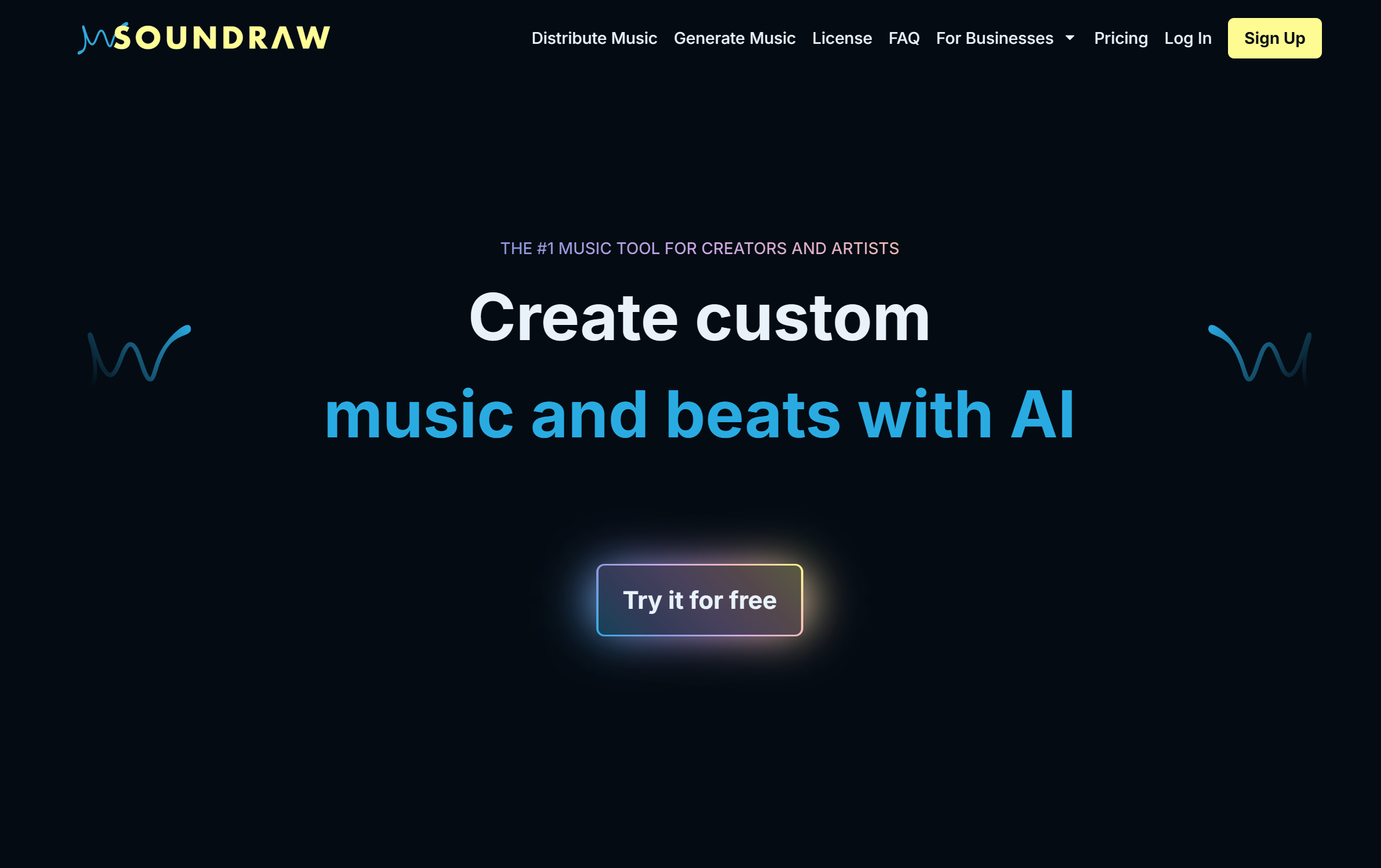 A shot of SOUNDRAW's main webpage, with the lack of a login representing how a prospective user can get started.