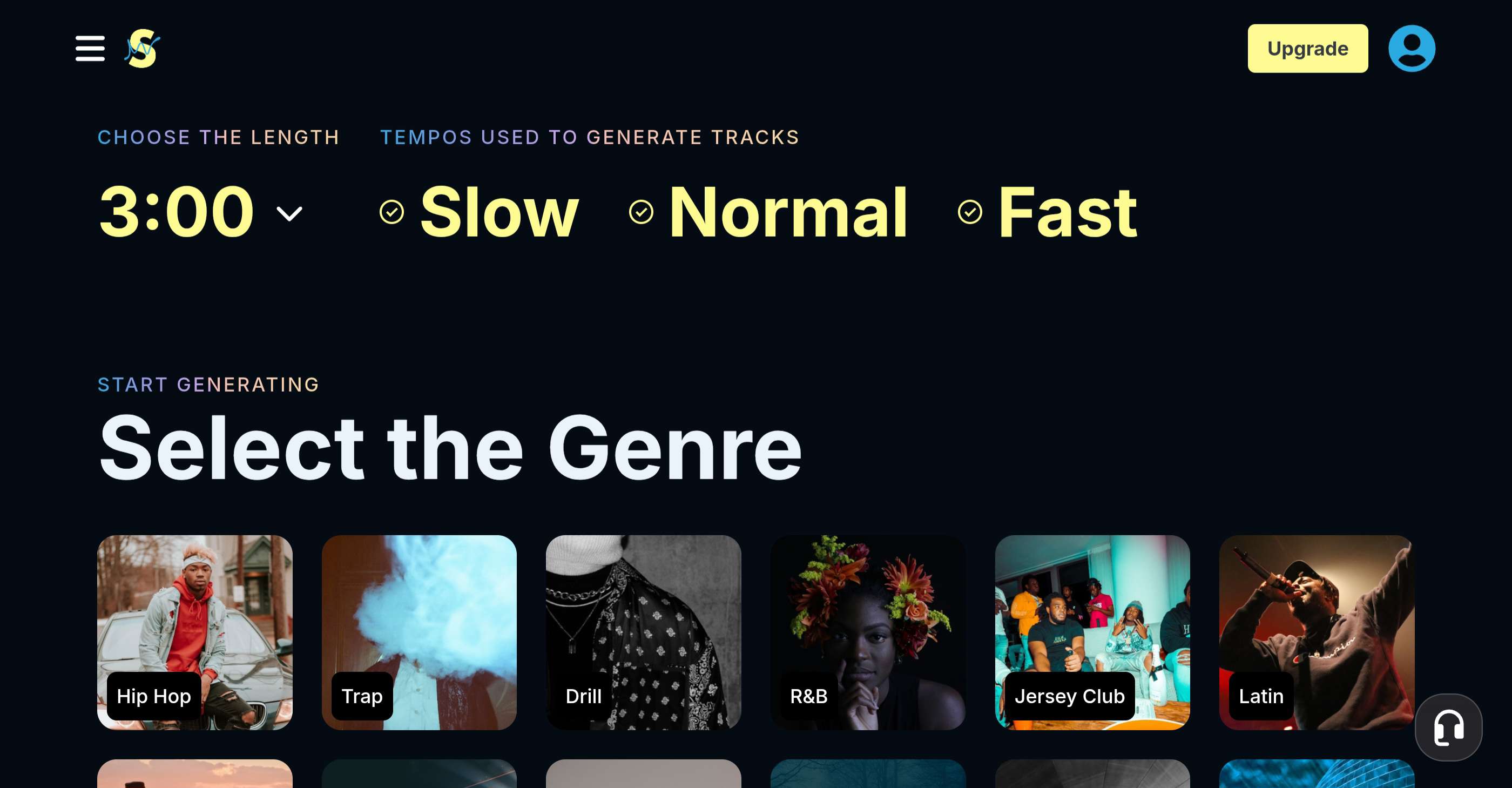 SOUNDRAW's "Create Music" page as seen on mobile devices.