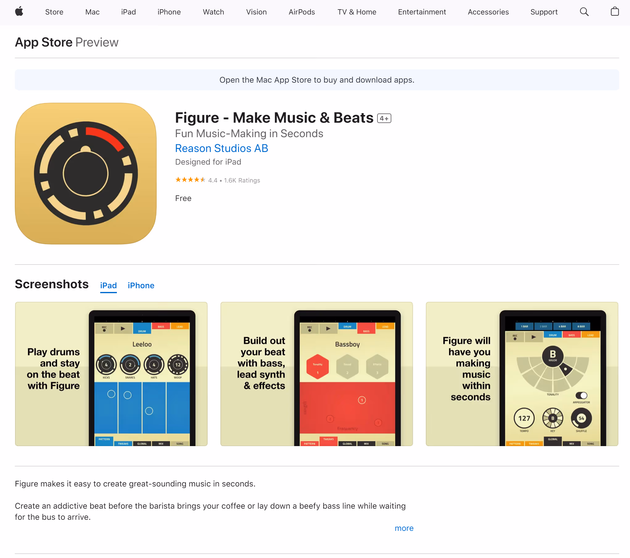 A screenshot of Figure's app page as taken from Apple's App Store.