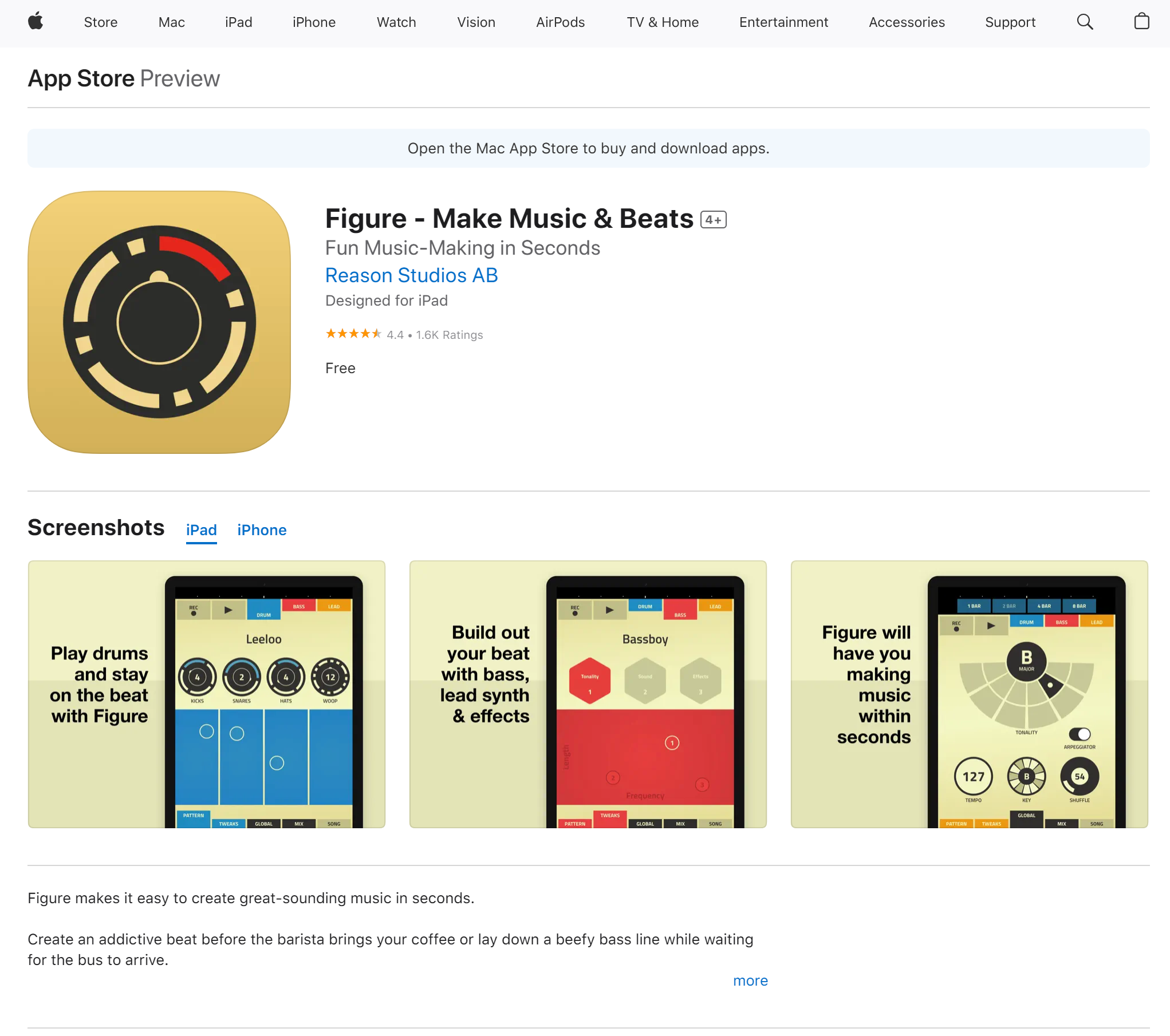 A screenshot of Figure's app page as taken from Apple's App Store.