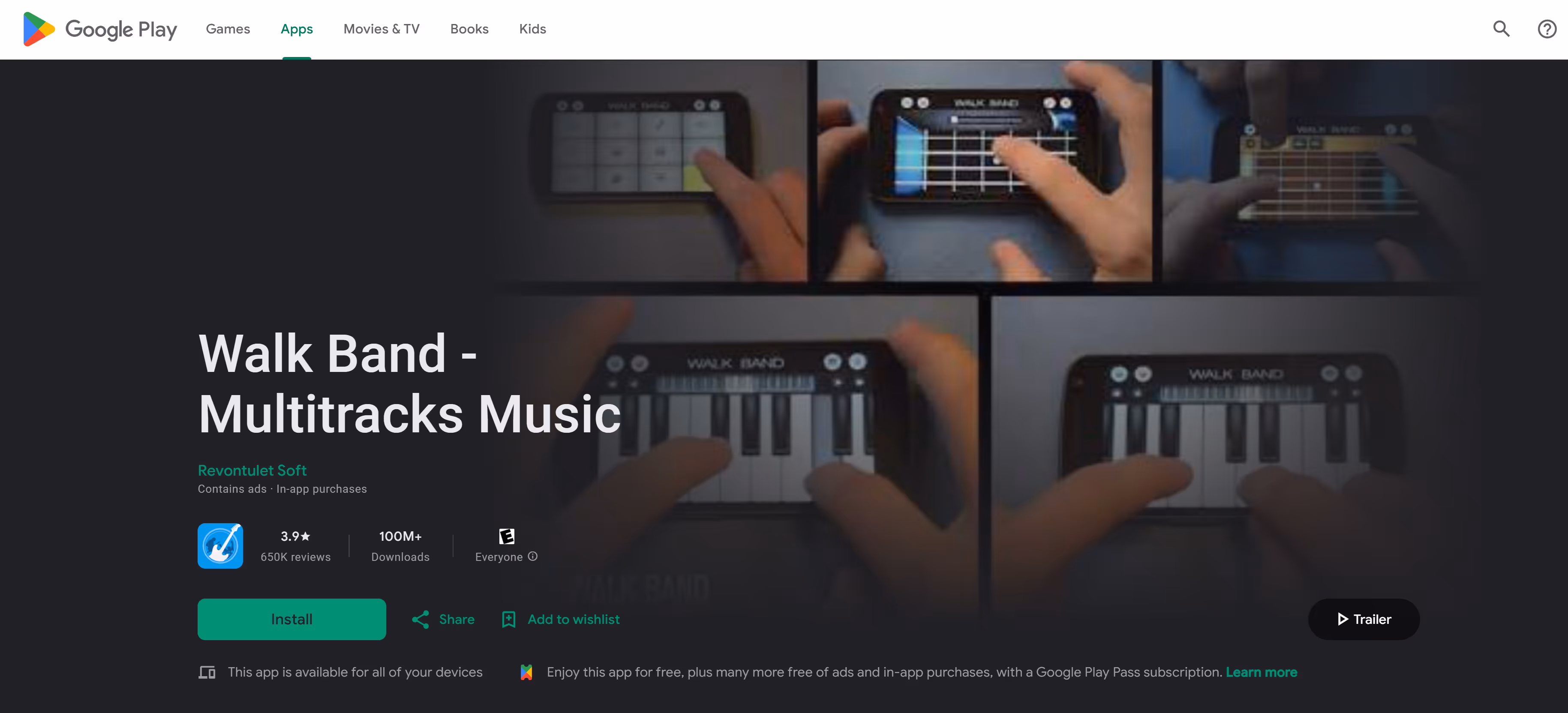Walk Band as seen on Google Play.