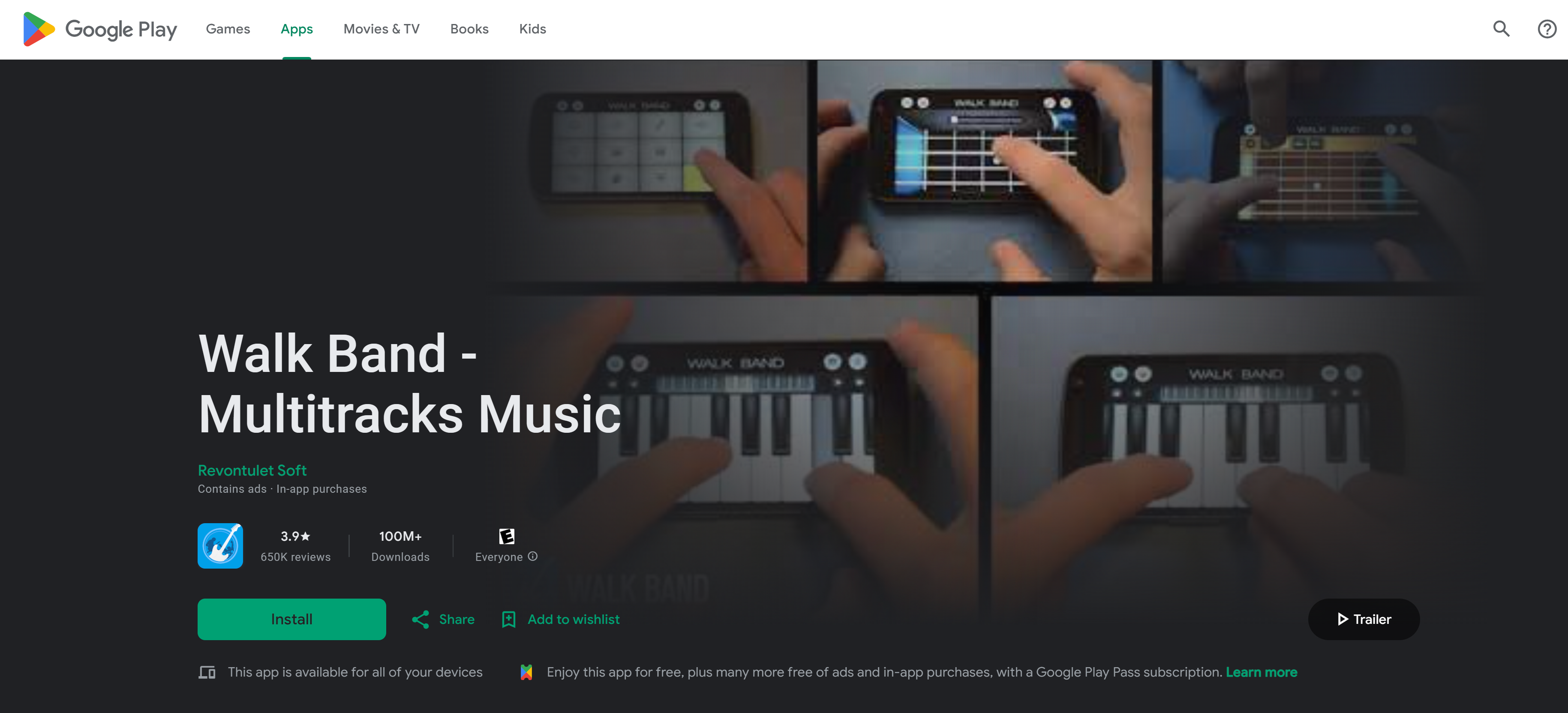 Walk Band as seen on Google Play.
