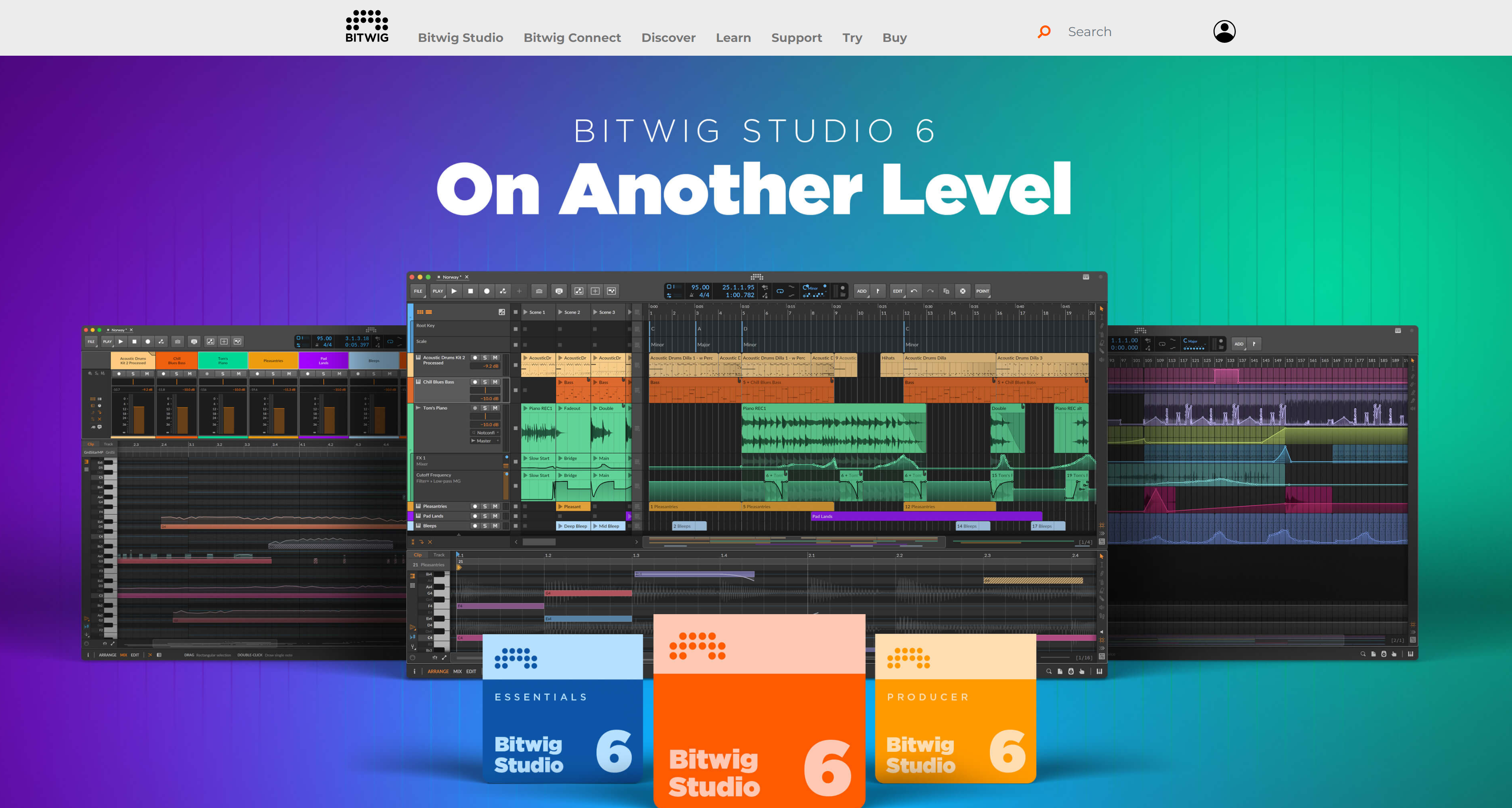 Bitwig Studio's website homepage.