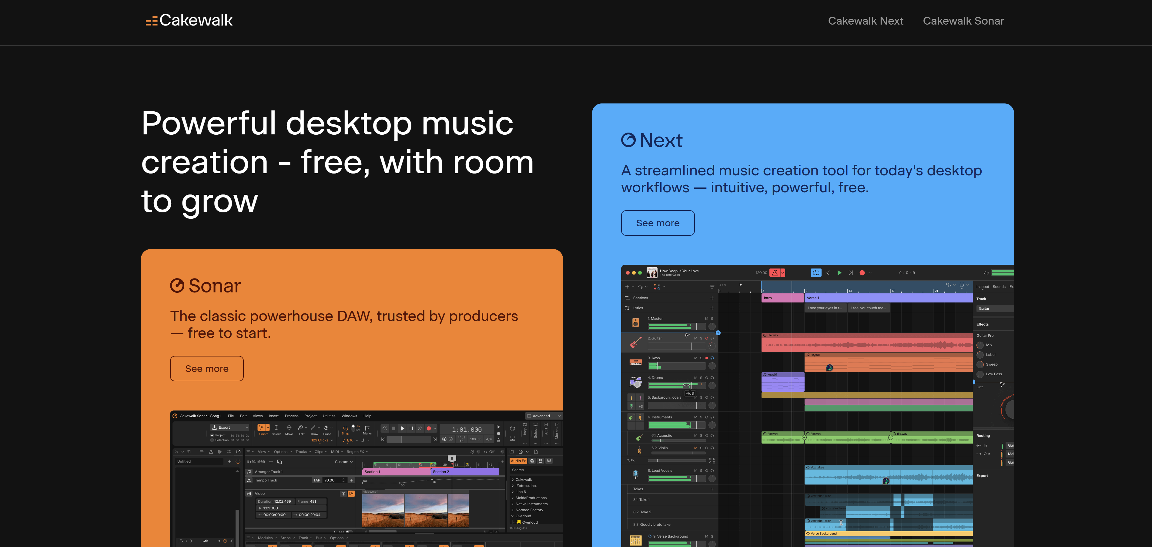 Cakewalk's website homepage.
