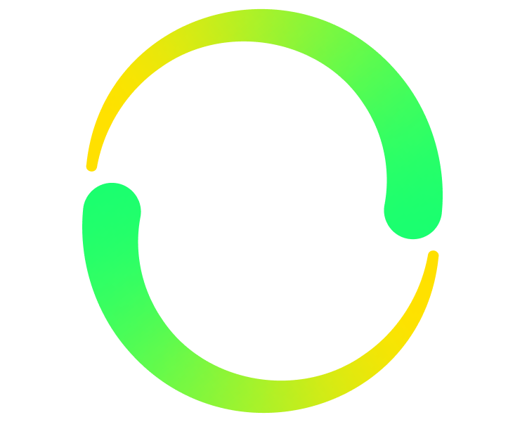 Two thick curved lines shaped like a broken circle with gradient colors from yellow to green.