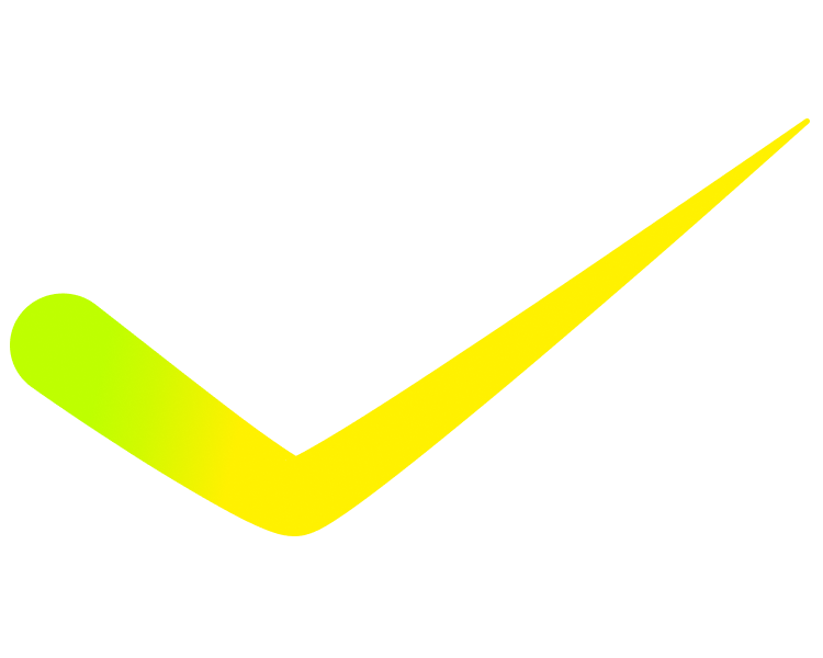 Yellow to green gradient check mark symbol on a black background.