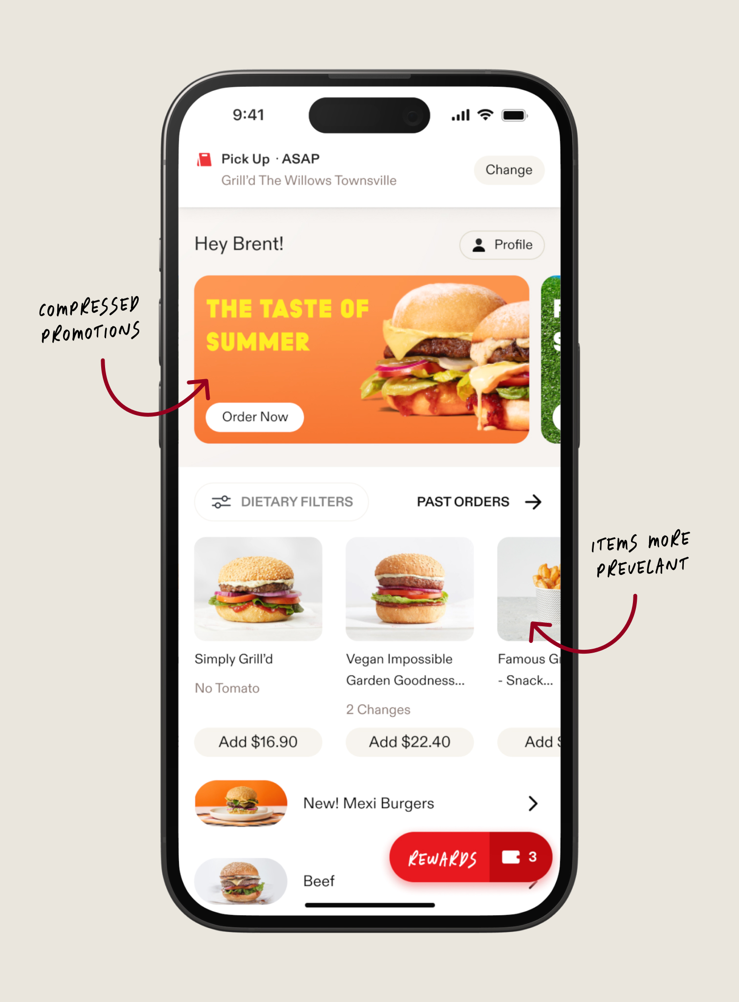 Grill'd home screen showing the full menu