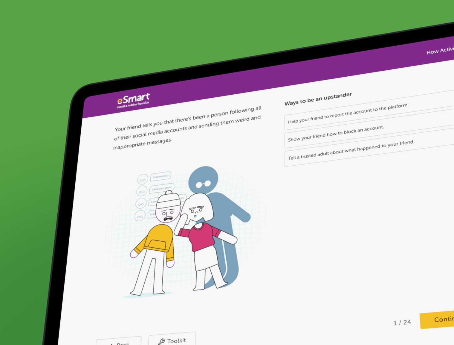 eSmart student quiz experience.
