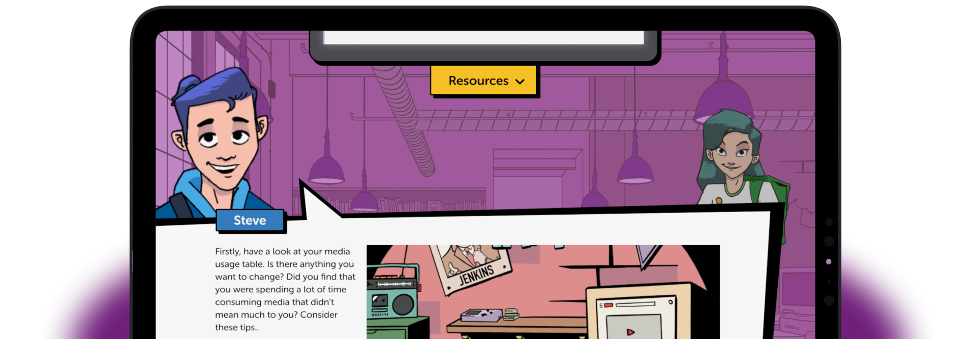 Media Literacy Lab platform, showing two students speaking to eachother