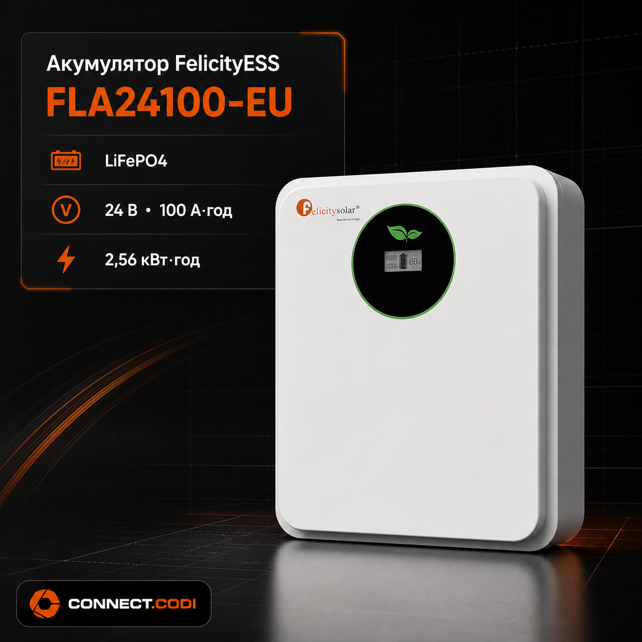 Літієвий акумулятор Felicity 24В 100Ah 2.56 кВт год в комплекті купити