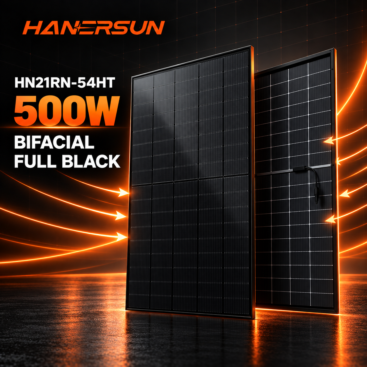 Сонячна панель Hanersun HN21RN-54HT 500 Вт FULL BLACK Bifacial