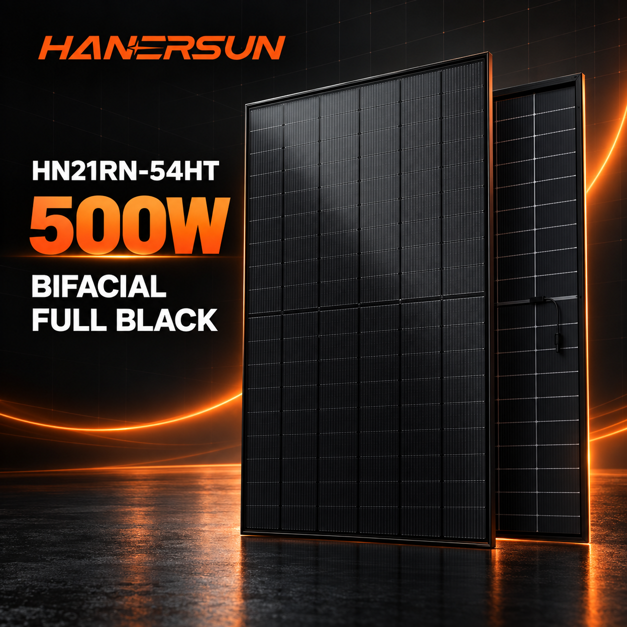 Hanersun HN21RN-54HT 500W Full Black Bifacial solar panel