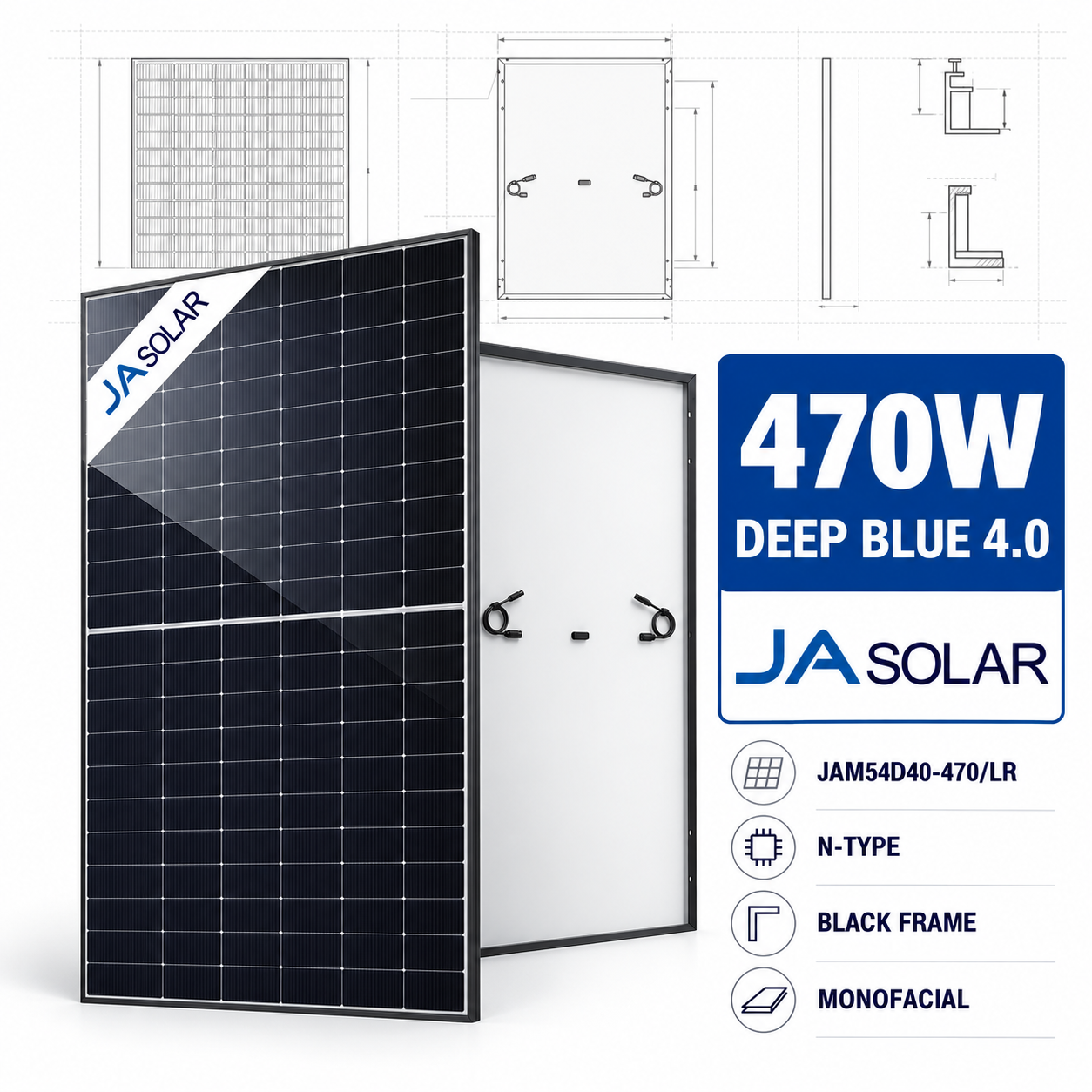 Сонячна панель JA Solar JAM54D40-470/LR N-Type 470Wp Black Frame 