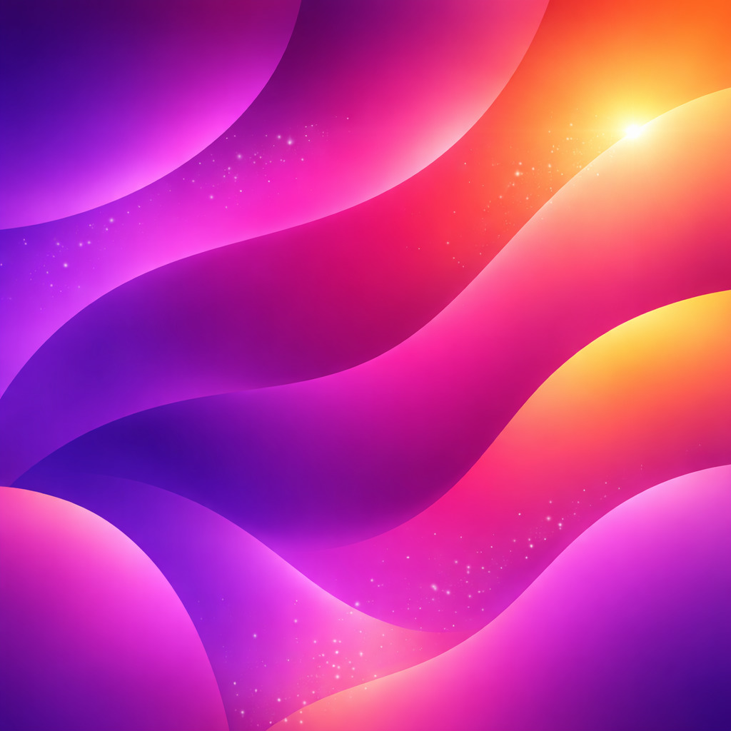 Vibrant abstract background featuring smooth wave-like gradients in purple, pink and orange with soft glowing accents.