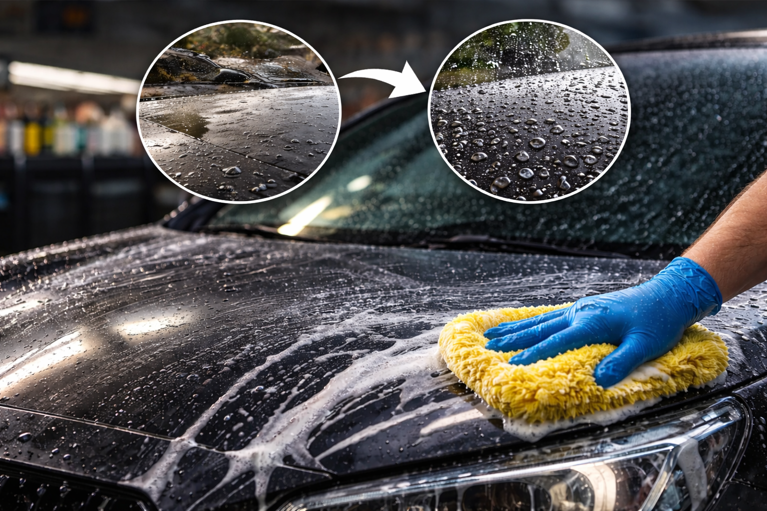 Protected car paintwork with water beading, representing vehicle detailing in Norwich and Norfolk