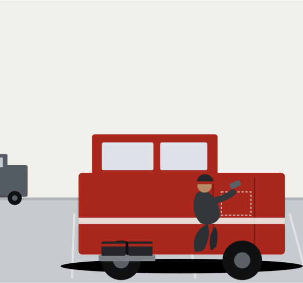Illustration of a technician repairing a company van's paintwork on-site, used as a thumbnail for a blog about fleet vehicle bodywork repairs.