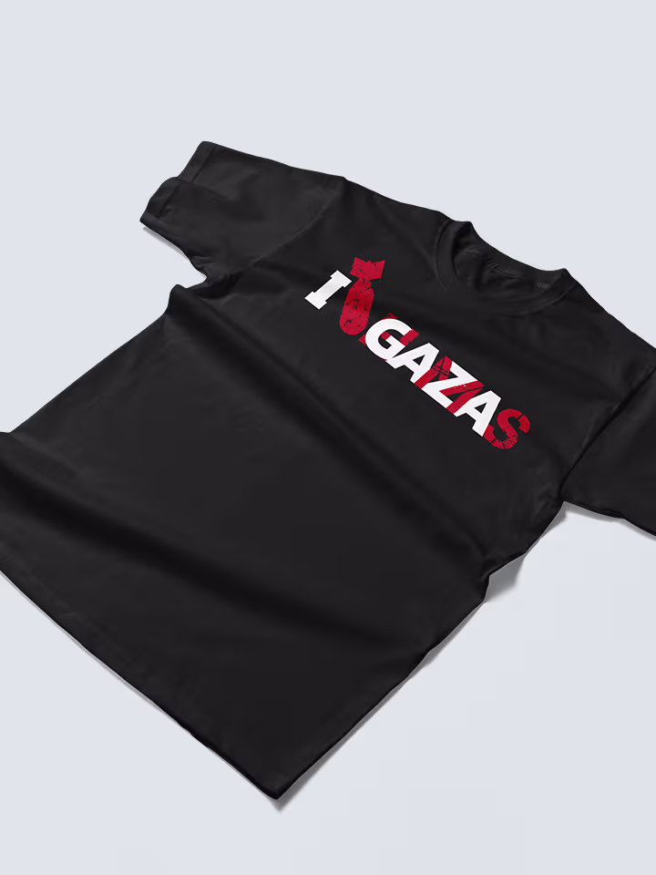 Angry Zionist black t-shirt I BOMB HAMAS front view