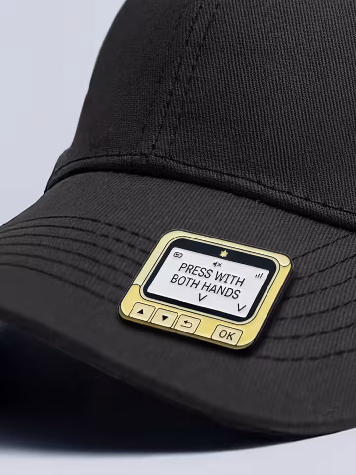 Angry Zionist Gold Pin Pager on cap