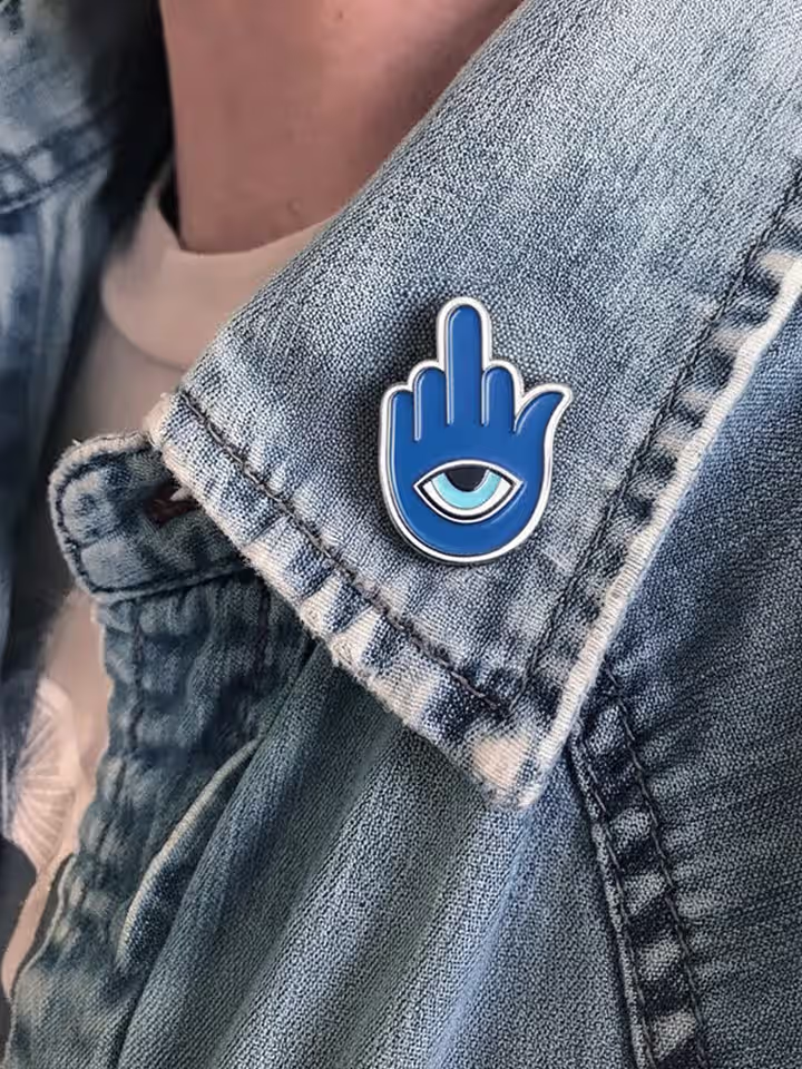 Angry Zionist Pin Hamsa Front view
