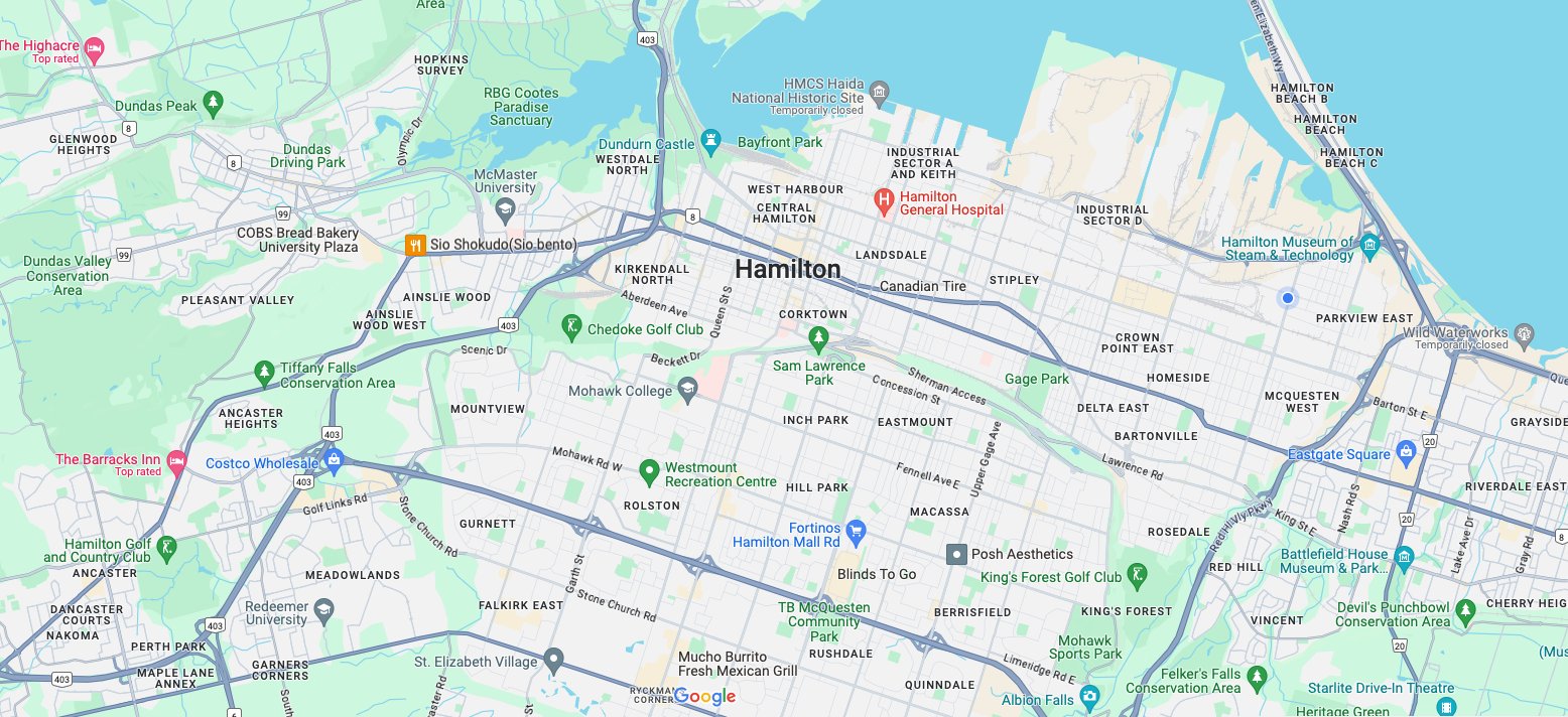 Google Maps of Hamilton, Ontario, Canad
