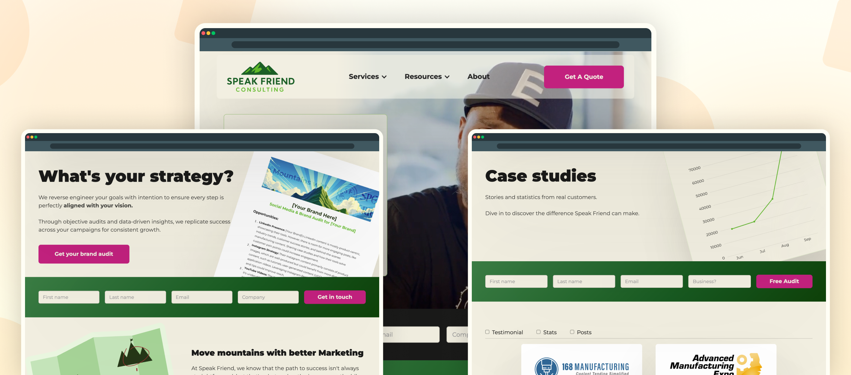 A full width website overview image showing multiple key pages together, such as homepage, services, and case studies, to communicate the depth and consistency of the ongoing site work.