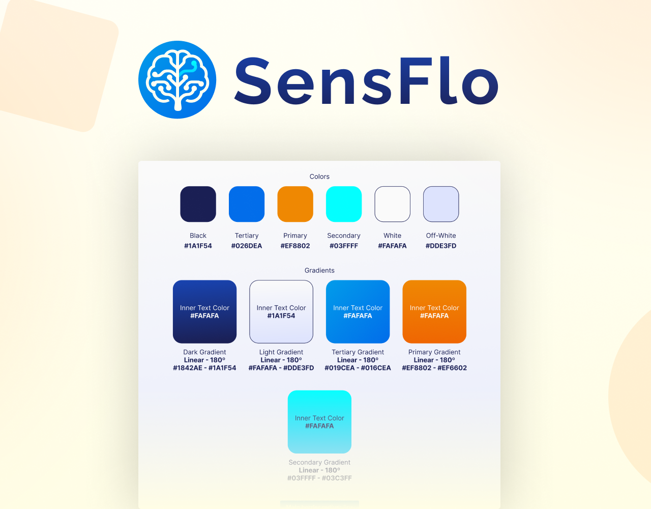 A brand focused visual showing the SensFlo logo and visual system, including color usage and typographic hierarchy, presented in a clean, industrial context.