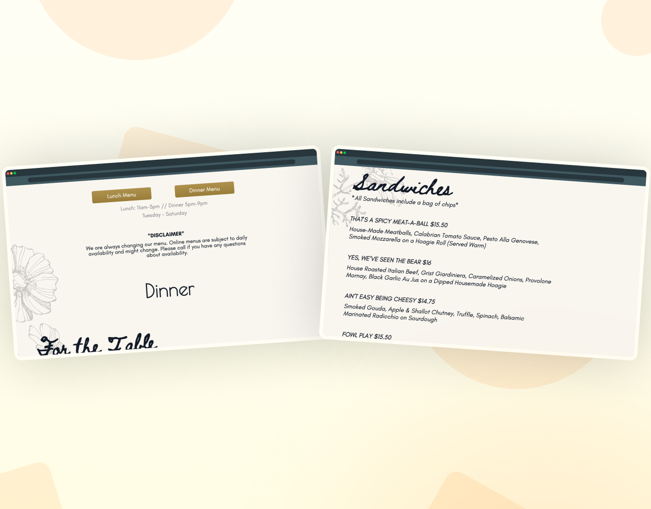 A menu page screenshot showing an organized, easy to scan layout designed for frequent updates.