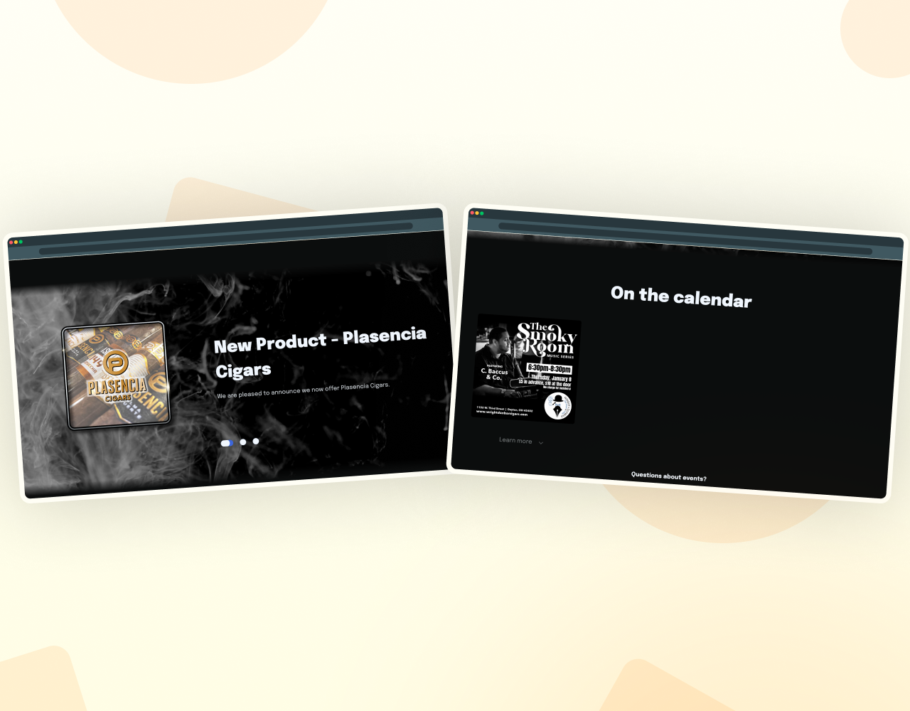 An events section screenshot showing a clean, easy to update layout for promoting upcoming gatherings and announcements.