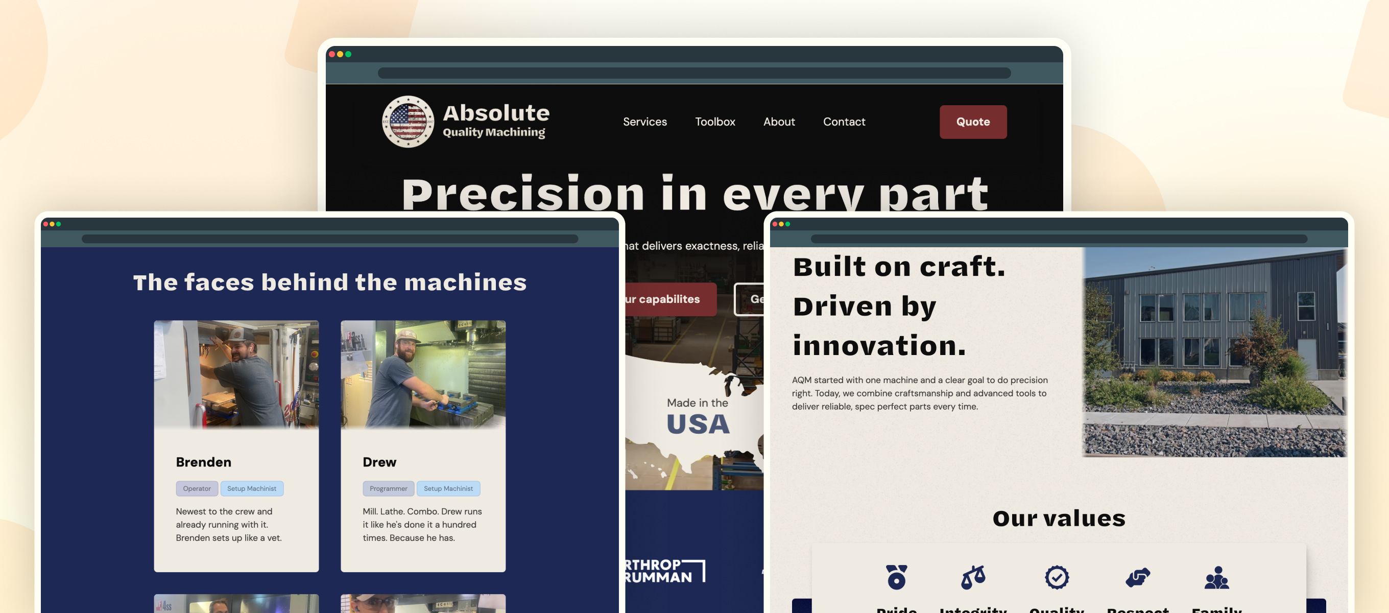 A full width image showing the homepage, services page, and about page together to reinforce consistency and professionalism.