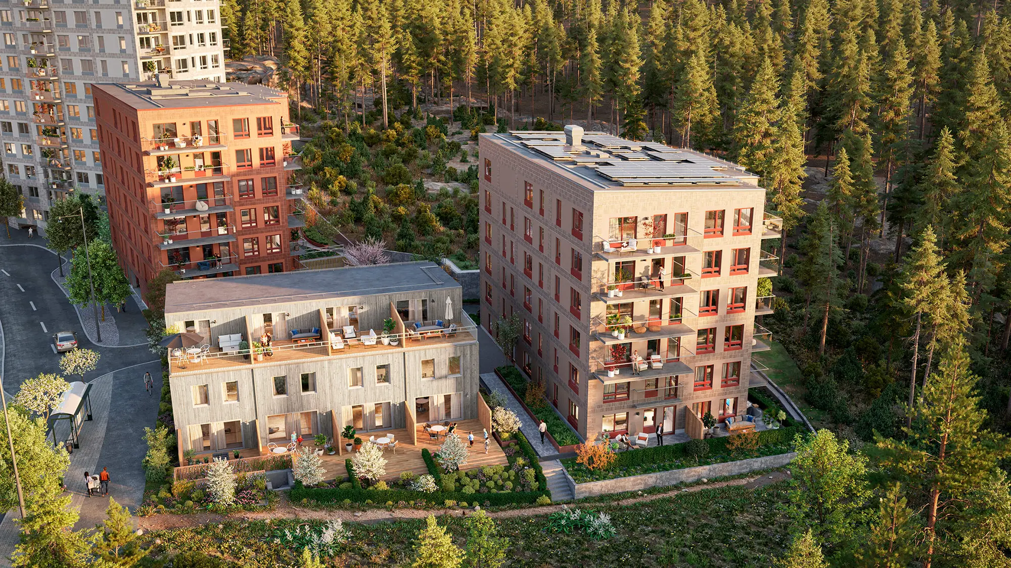 Glimmer i Tollare, hus i fokus med skog omkring.