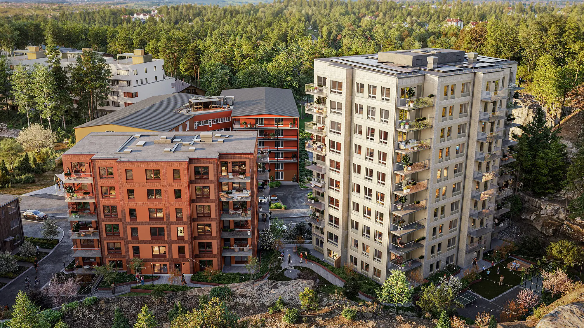Glimmer i Tollare, hus i fokus med skog omkring.