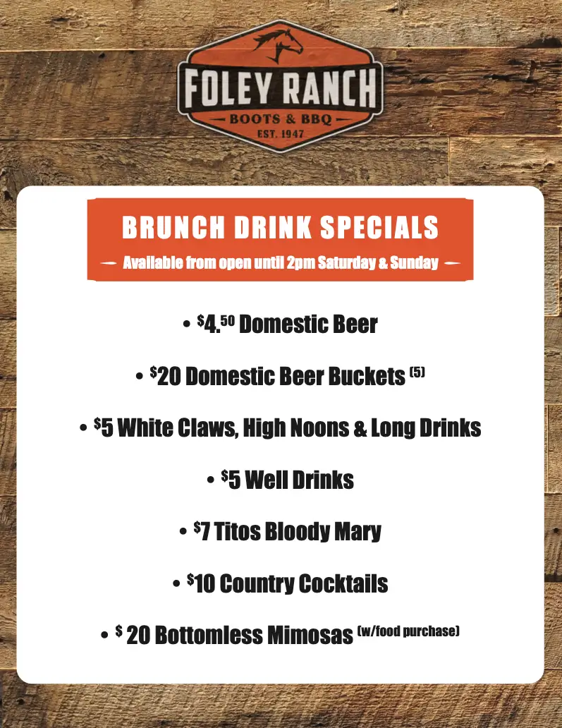 Foley Ranch Brunch Menu Front