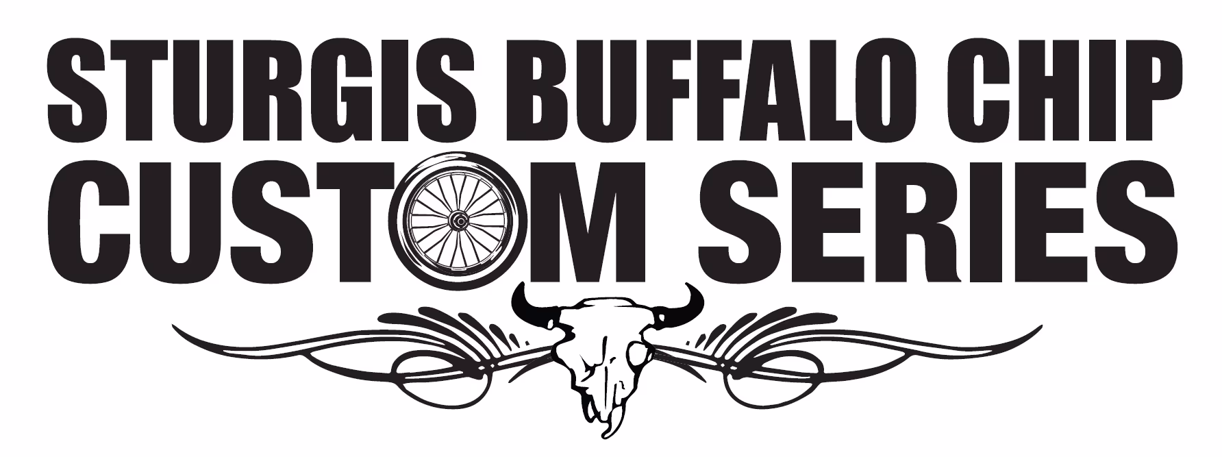 Logo reading ‘Sturgis Buffalo Chip Custom Series’ with a wheel graphic and buffalo skull motif.