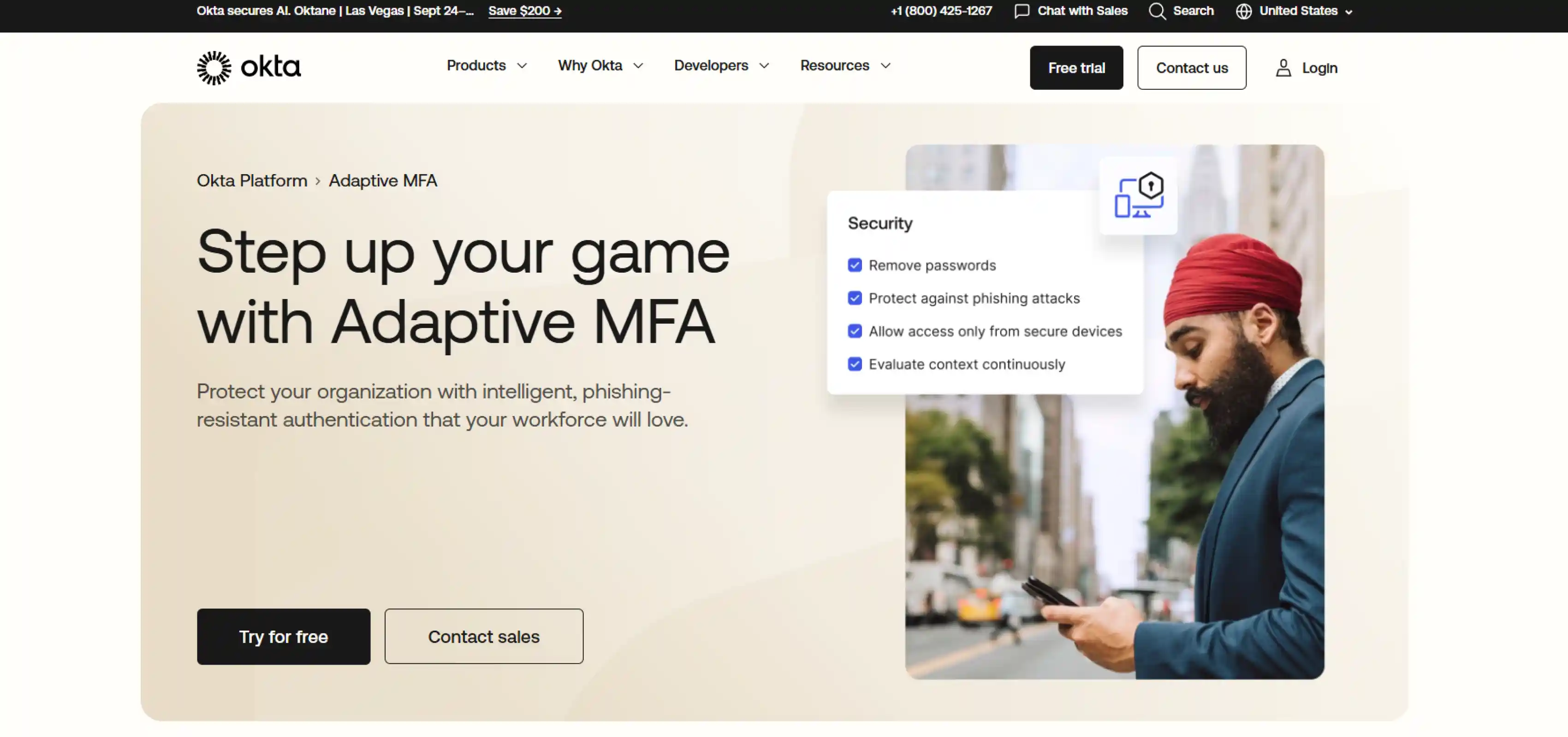 okta - one of the multi factor authentication solutions landing page