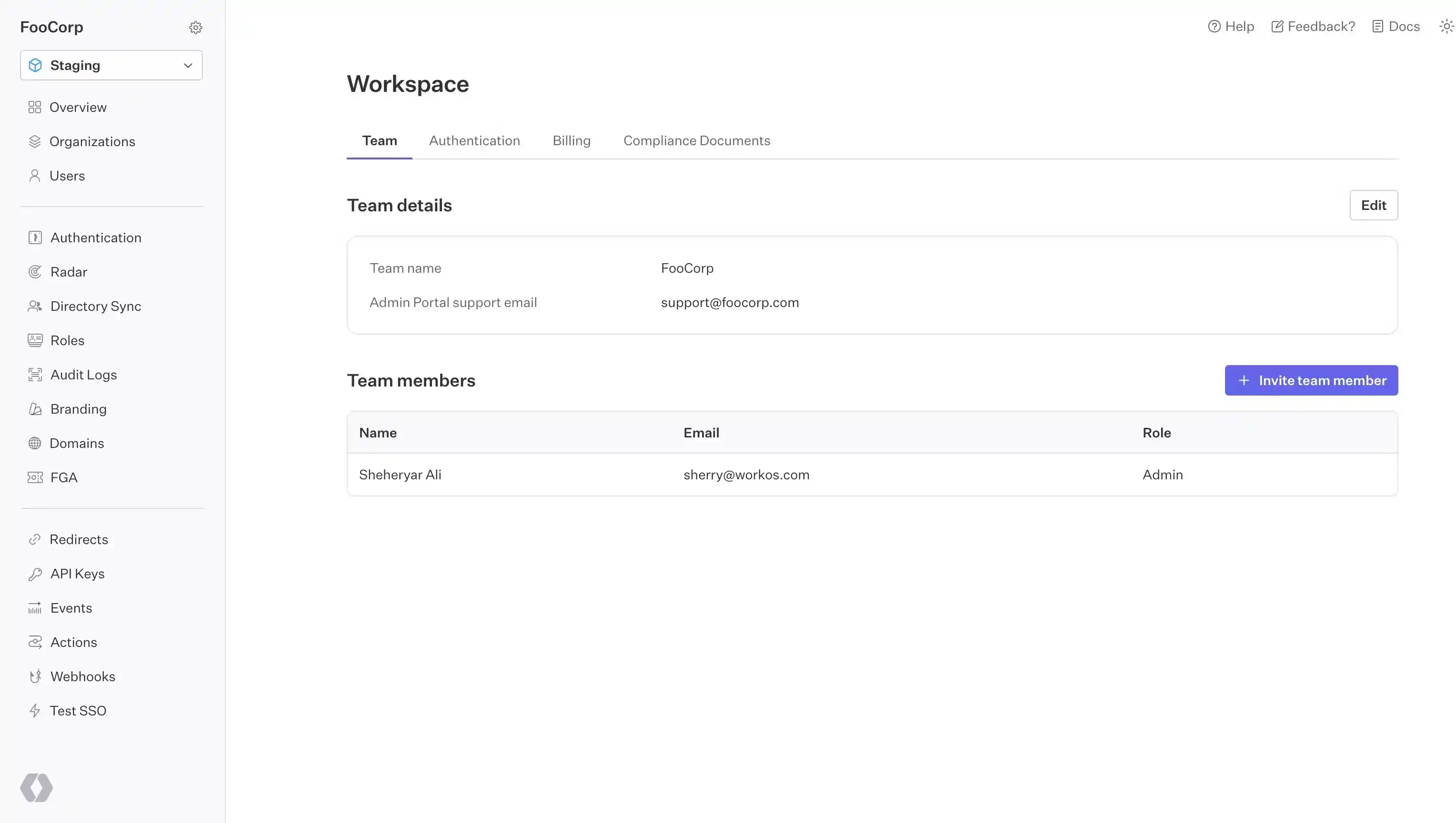 workos dashboard view