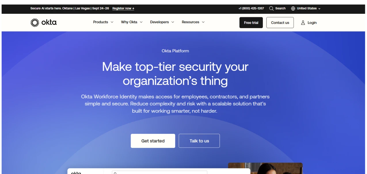 iam software okta landing page