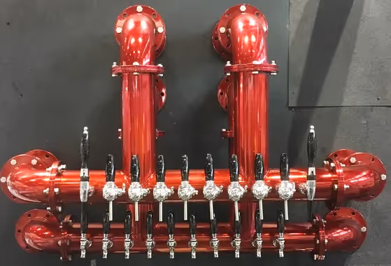 Custom red beer draft towers