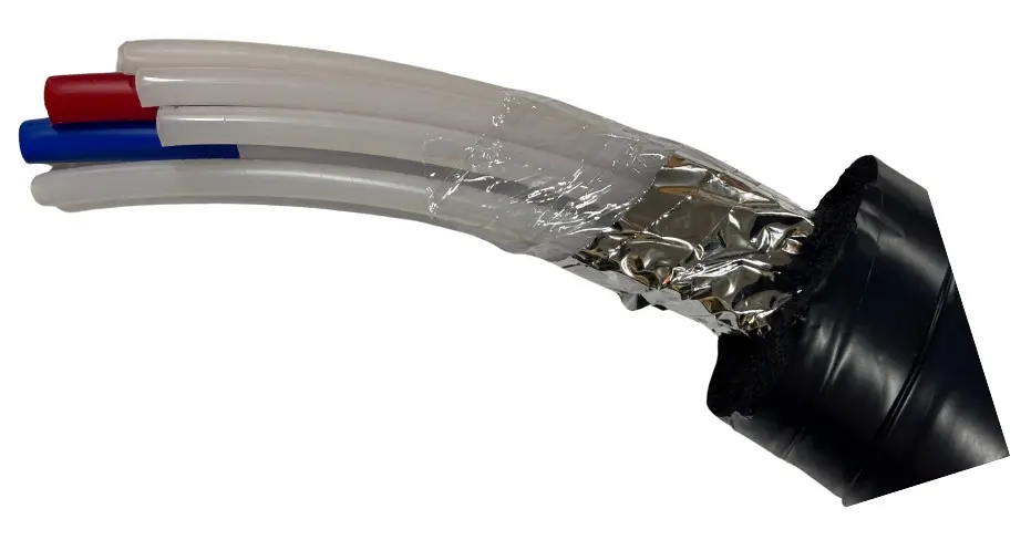 Cross-section of draft beer trunkline showing barrier tubing and insulation layers