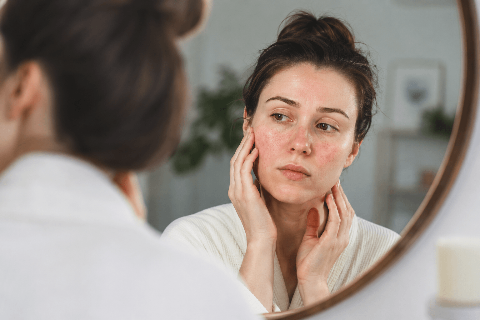 Dermatologist examining facial redness during rosacea treatment consultation in Atlanta, Georgia