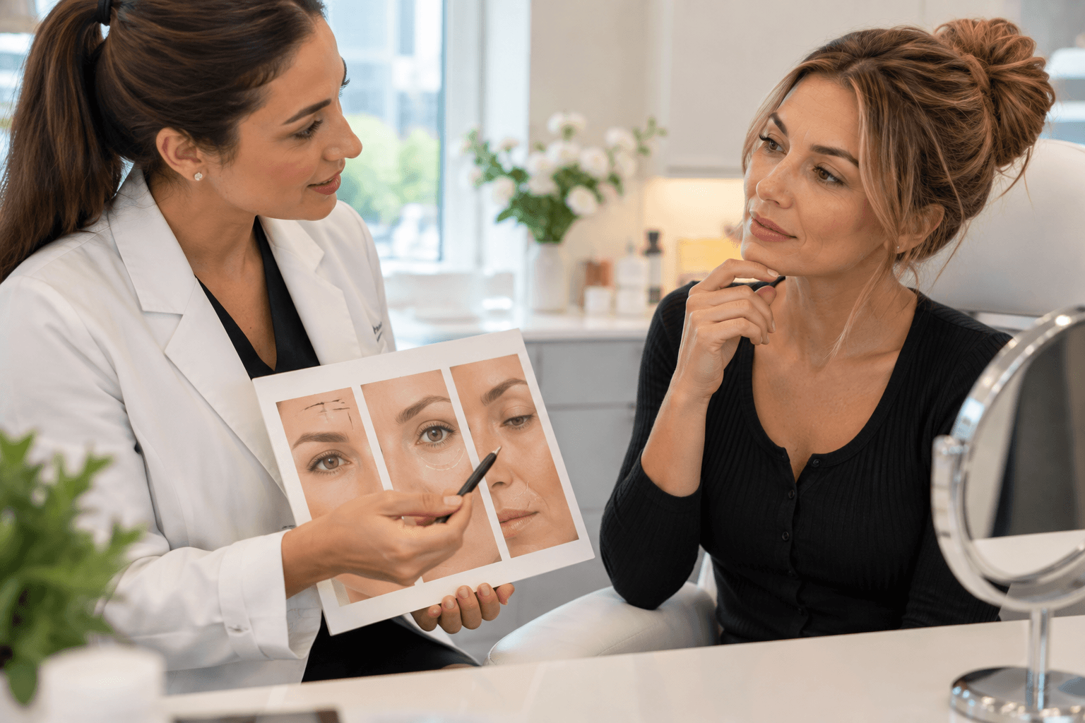 Provider consulting with a patient about cosmetic injectable options in Buckhead, Georgia