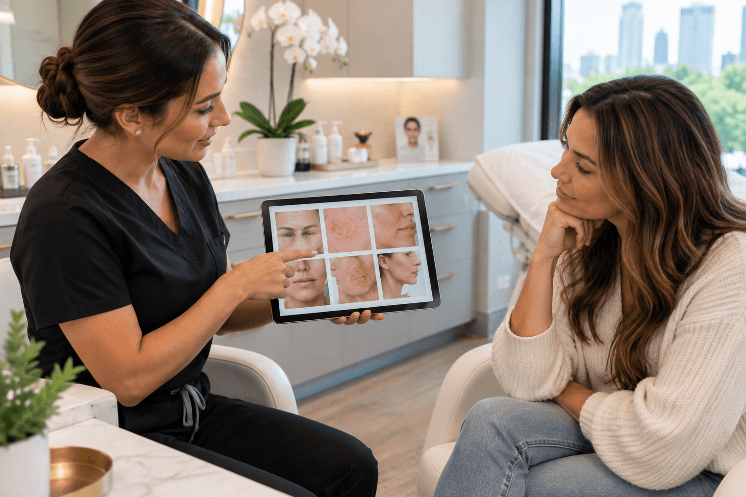 Medical provider consulting with a patient inside a medspa clinic in Buckhead, Georgia