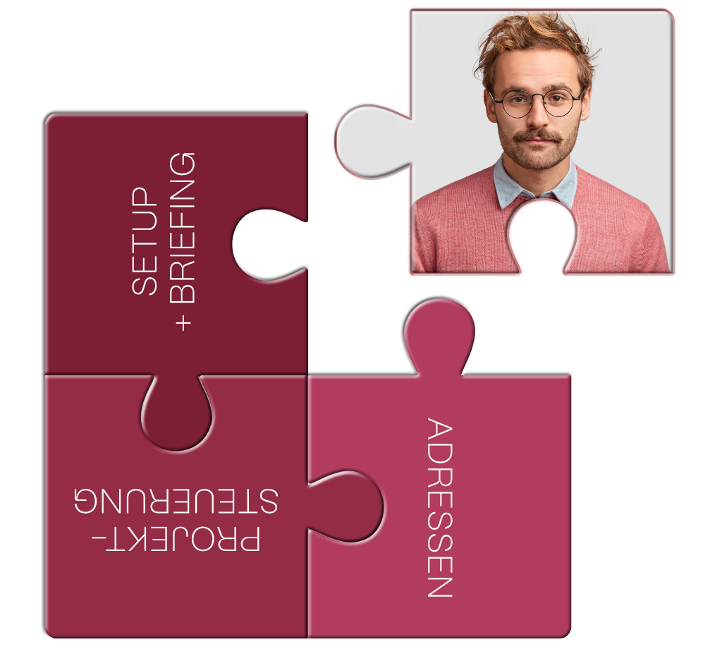 Verschiedene Puzzleteile, die die einzelnen buchbaren Module darstellen