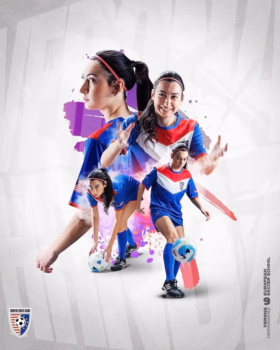 Portrait collage of young female soccer player in action – Plano, Texas