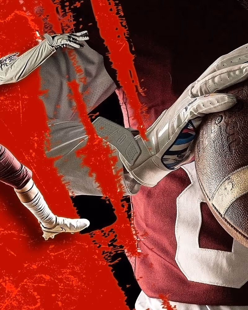 Artistic double-panel american football artwork with ball and bold typography