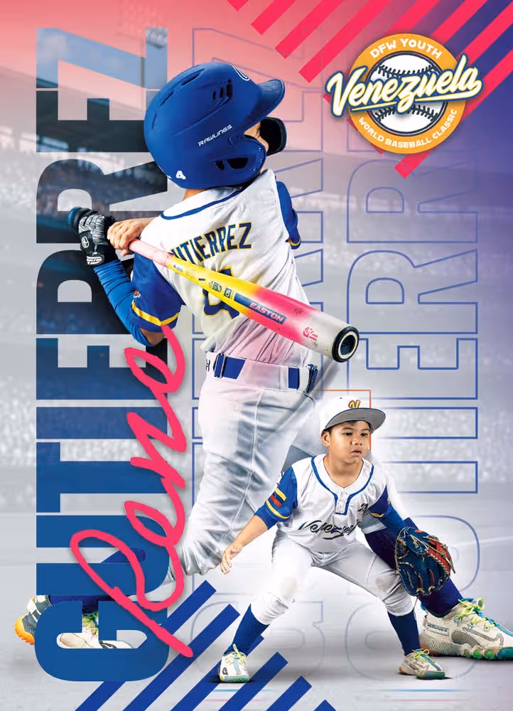 Youth baseball athlete poster with Venezuela colors and player name