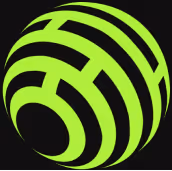 Green and black striped spherical shape resembling a stylized globe or ball.